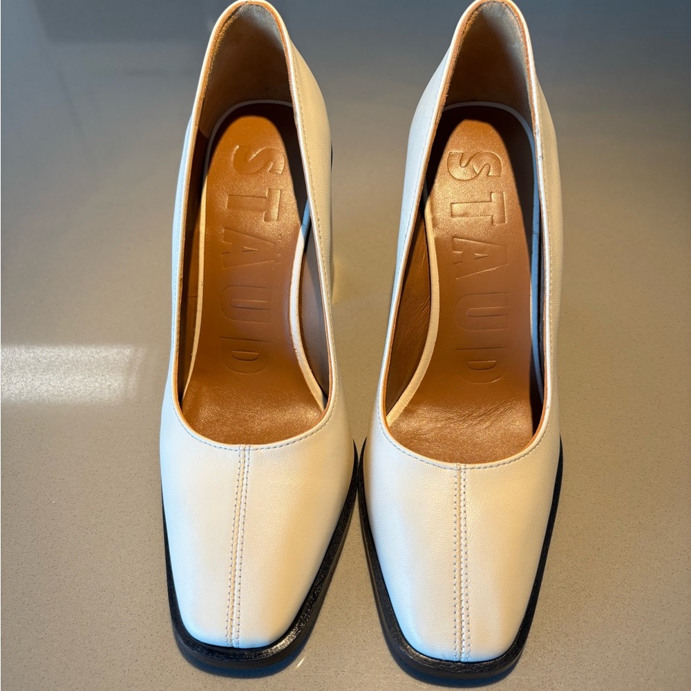 STAUD Cream Square-Toe Heels